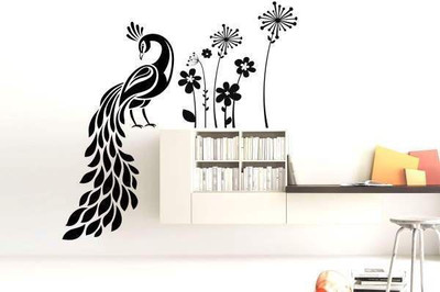 44% OFF on Hoopoe Decor Peacock with flower Wall Sticker Pack of 1