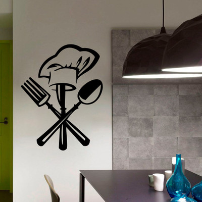 Decor Kafe Decal Style Cutlery Wall Art Small Size- 13* 18 Inch Color - Black Wall Sticker (Pack Of 1)