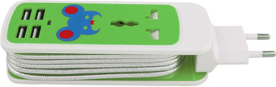 Speed Home And Travel Charger 4 Usb 1 Universal Socket 5 Strip Surge Protector (Green, White)