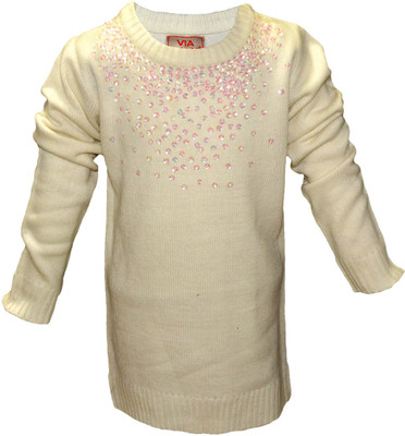 49% OFF on Via Italia Solid Round Neck Casual Baby Girl's Sweater