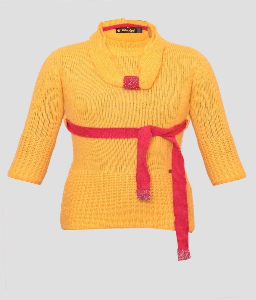 Yellow Apple Solid Round Neck Casual Girl's Sweater