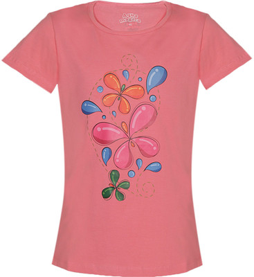 Aquamagica Floral Print Girl's Round Neck T-Shirt Aquamagica Floral Print Girl's Round Neck T-Shirt