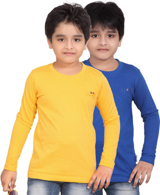 Dongli Solid, Self Design Boy's Round Neck T-Shirt