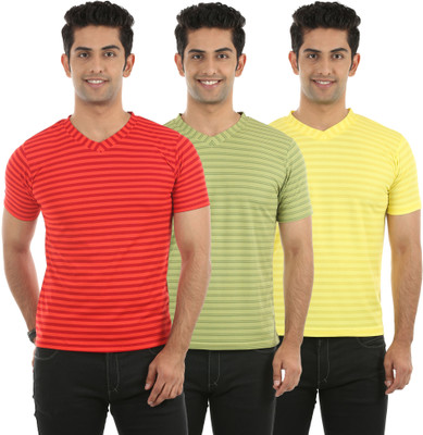 53% OFF on Fidato Striped Men's V-neck T-Shirt