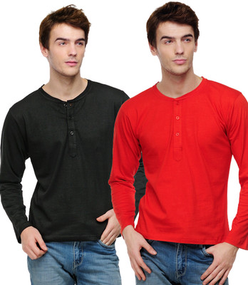 61% OFF on TSX Solid Men's Henley T-Shirt Pack of 2