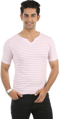 65% OFF on Fidato Striped Men's V-neck T-Shirt