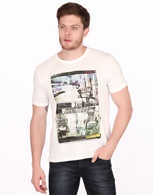 80% OFF on Fritzberg Printed Men's Round Neck Linen T-Shirt