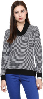 Hypernation Striped Women's Draped Neck Black, White T-Shirt