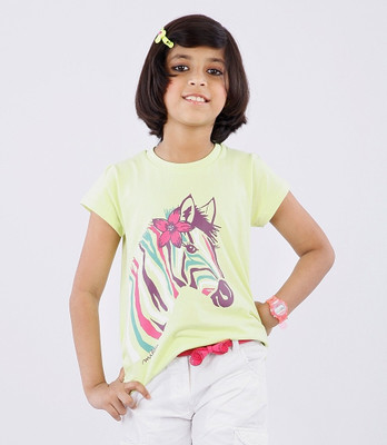 Milou Animal Print Girl's Round Neck T-Shirt Milou Animal Print Girl's Round Neck T-Shirt