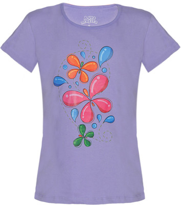 Aquamagica Floral Print Girl's Round Neck T-Shirt Aquamagica Floral Print Girl's Round Neck T-Shirt