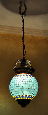 Lal Haveli Decorative Mosaic Art Polka Dots Glass Ceiling Lamp (33 Cm, Blue)