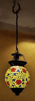 Lal Haveli Decorative Mosaic Art Polka Dots Glass Night Lamp (33 Cm, Green)