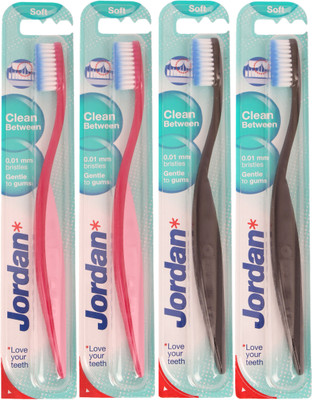 Jordan Clean Between Soft Toothbrush Pack of Four - 5 Red, Black Jordan Clean Between Soft Toothbrush Pack of Four - 5 Red, Black