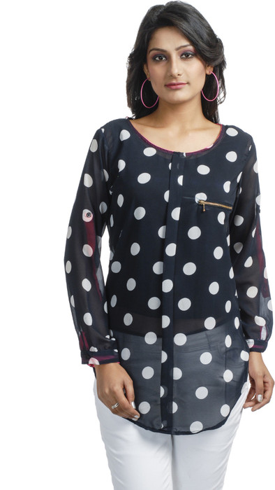 Addyvero Casual Roll-up Sleeve Polka Print Women's Top