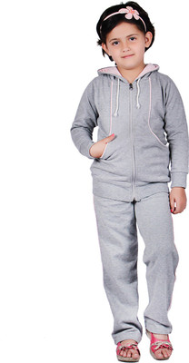 46% OFF on Vivid Bharti Grey Pink Bone Solid Girl's Track Suit