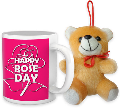 42% OFF on Tiedribbons Happy Rose Day Pink Background Coffee Mug Teddy Combo Valentine Gift Set