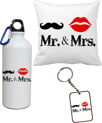 55% OFF on Tiedribbons Mr and Mrs Love you Cushion Cover Sipper and Keychains Special Valentine Gift Set