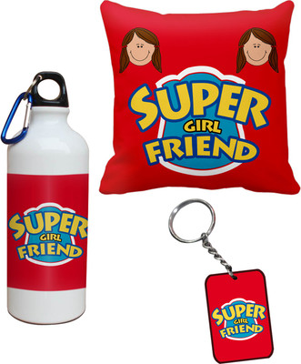 55% OFF on Tiedribbons Super Girlfriend Cushion Cover Sipper and Keychains Special Valentine Gift Set