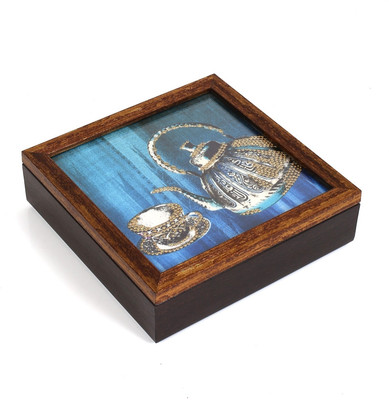 Cherrytin Square Tea Wooden Box - Blue Vanity Wooden Box Blue