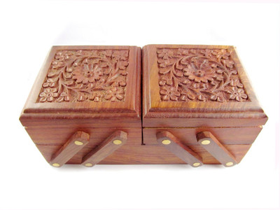 33% OFF on Pindia Beautifully Top Carved 2 Stories Foldable Jewellery Vanity Case Brown, Gold