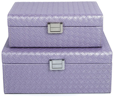 Uberlyfe Set Of 2 Double Level Cross Weave Pattern Jewellery Box Vanity Multi Purpose (Purple)
