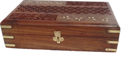 46% OFF on Pindia Fancy Wooden Brass Work Hom Decorative Wedding Gift Holder Storage Jewellery Vanity Case Brown, Gold