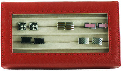 GoGappa Posh Leather Cuff Link Display Case - Elegant Red Jewellery Vanity Case Elegant Red