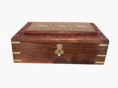 48% OFF on Pindia Wood Fancy Elephant Design Brass Work Multiuse Storage Wedding Gift Jewellery Vanity Case Brown, Gold