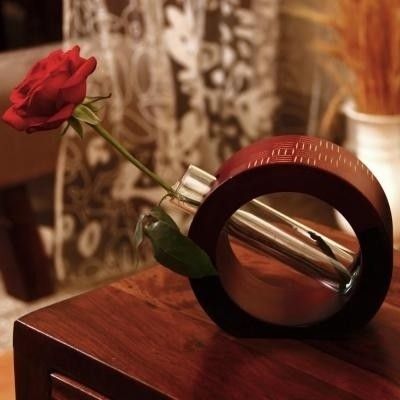 21% OFF on Tokenz Slanting Glass Bud Flower Wooden Vase