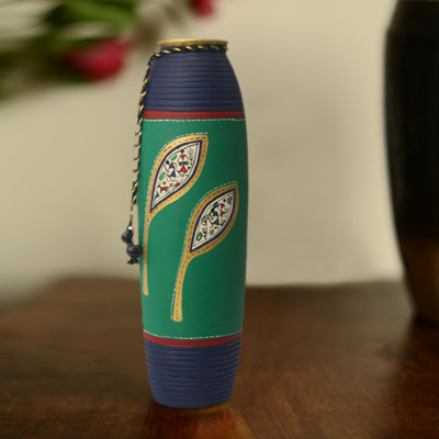 45% OFF on ExclusiveLane Peacock Green Handpainted Warli Tappered Terracotta Vase