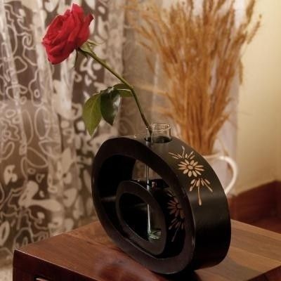 14% OFF on Tokenz Floral Oval Tube Flower Wooden Vase