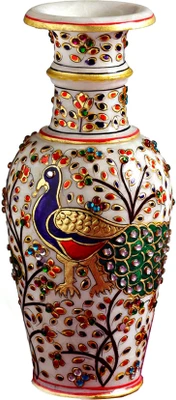 30% OFF on Aapno Rajasthan Gold Work Peacock Marble Stoneware Vase