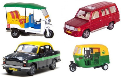 A R Enterprises Combo Of Commercial Vehicles Auto Rickshaw, Taxi, Tuk Tuk Rickshaw, Qualis (Multicolor)