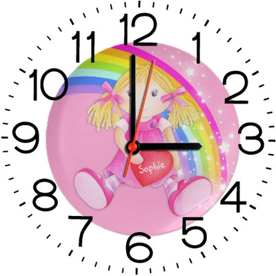 23% OFF on Ellicon B180 Rainbow Rag Doll Pink Girl Analog Wall Clock White