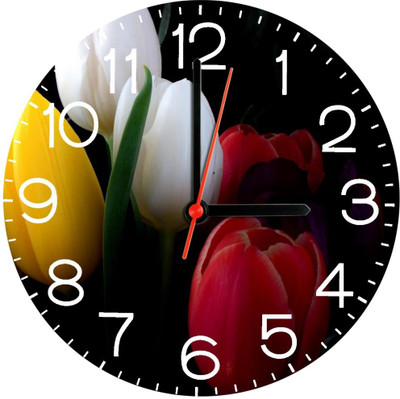 28% OFF on Ellicon 316 Tulip Flower Black Background Analog Wall Clock White