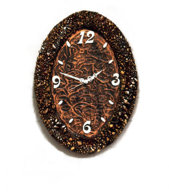 Krafthub Oval Shape with Stone Work Analog Wall Clock Copper Brown Krafthub Oval Shape with Stone Work Analog Wall Clock Copper Brown
