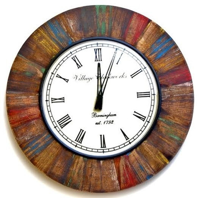 39% OFF on Purpledip Reclaimed Wood Distress Finish Wooden Analog Wall Clock Multicolor