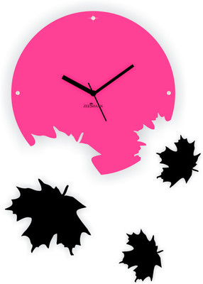 Zeeshaan Maple Leaves Pink And Black Analog Wall Clock (Pink, Black)