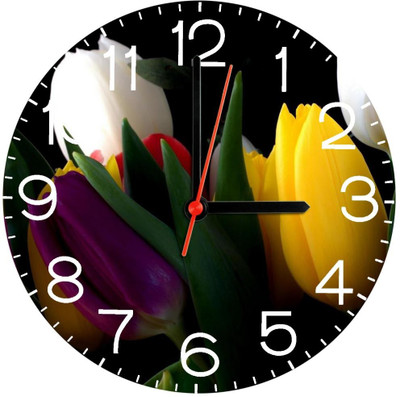 28% OFF on Ellicon 315 Tulip Flowers Analog Wall Clock White
