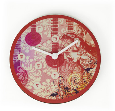Made In India Lady With Sitar- Round Analog Wall Clock Pink