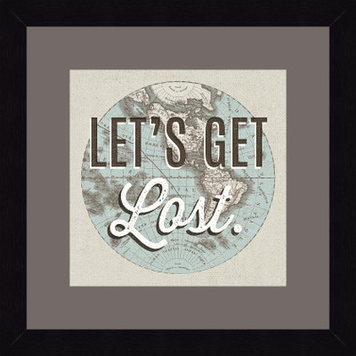 ART4U French World Map Inspiration Lets Get Lost - Framed Print 16 inch x 16 inch 16 inch X inch 16, Multicolor