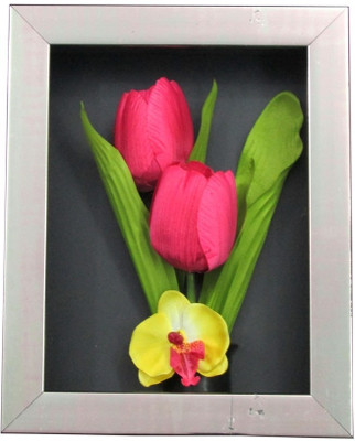 Fourwalls Artificial Tulip and Orchid Wall Hanging Frame Small - 2 20 cm X cm 25, Pink, White, Green