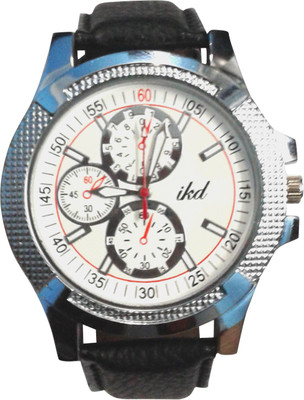 Ikd Black Leather Strap Fashion Analog Watch - For Men
