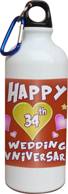 54% OFF on Tiedribbons 34th Happy Anniversary White Travel 600 ml Water Bottle
